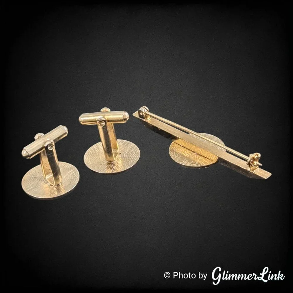 Vintage Music Themed Cello Piano Enamel Cufflinks & Bar Brooch Set